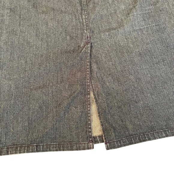 Vtg Tommy Hilfiger Denim Blue Jean Skirt Red Stitch Logo Stretch Pockets Midi - Picture 6 of 11